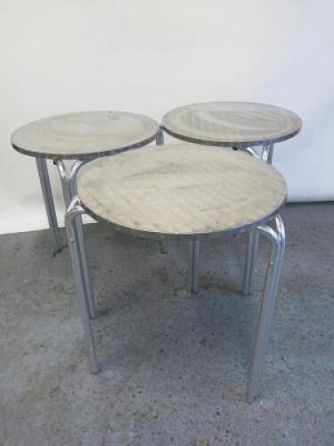 3 x Indoor & Outdoor Steel & Chrome Round Tables, Size Diameter 60cm.