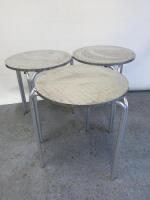 3 x Indoor & Outdoor Steel & Chrome Round Tables, Size Diameter 60cm.