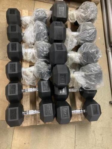 16 x New/Unused Endura Rubber Hex Dumbbells to Include: 9 x 27.5kg, 2 x 30kg, 5 x 32.5kg.