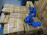 Pallet Containing 17 Boxes of New/Unused Sliding Sleeve & Barbell Rod Ring Pully's in Blue.