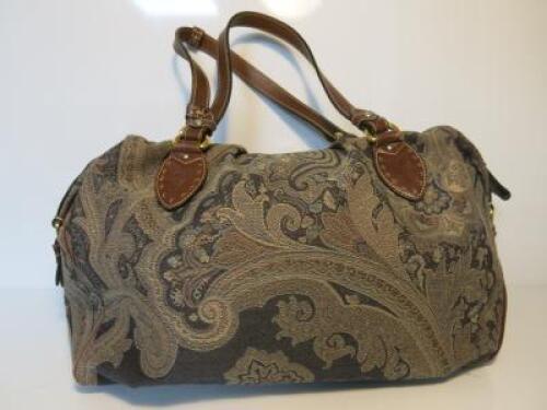 Etro Victorian Patterned Double Handle Handbag with Brown Leather Detail. S/N 1D270-5979, DOM 02-05-11.