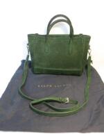 Ralph Lauren Green Suede Leather Double Handle & Cross Shoulder Strap & Dust Cover.