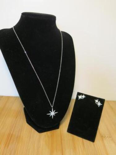 APM Monaco Meteorite Necklace on 24" Chain and Earring Set (925) with Bag.