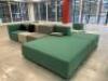 Large Multi-Coloured 9 Section Breakout Fabric Sofa in Greys & Greens with Assorted Cushions. Overall Size H75 x W380 x D245cm. - 2