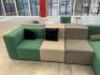Large Multi-Coloured 9 Section Breakout Fabric Sofa in Greys & Greens with Assorted Cushions. Overall Size H75 x W380 x D245cm. - 3