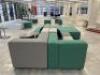 Large Multi-Coloured 9 Section Breakout Fabric Sofa in Greys & Greens with Assorted Cushions. Overall Size H75 x W380 x D245cm. - 5
