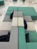 Large Multi-Coloured 9 Section Breakout Fabric Sofa in Greys & Greens with Assorted Cushions. Overall Size H75 x W380 x D245cm. - 6