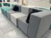 Large Multi-Coloured 9 Section Breakout Fabric Sofa in Greys & Greens with Assorted Cushions. Overall Size H75 x W380 x D245cm. - 7