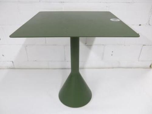 Hay Palissade Cone Metal Table in Olive Green with Square Table Top & Conrete Base, Size H74 x W65 x D65cm.