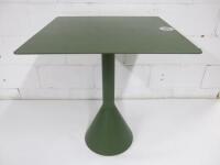 Hay Palissade Cone Metal Table in Olive Green with Square Table Top & Conrete Base, Size H74 x W65 x D65cm.