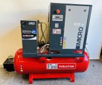 Fini 5.5 08Bar Micro Screw Compressor, S/N 410174001 with Refrigerated Air Dryer Mounted on Receiver Tank, S/N 823846.