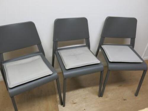 3 x Ikea Teodores Grey Stack Chairs with Cushion.