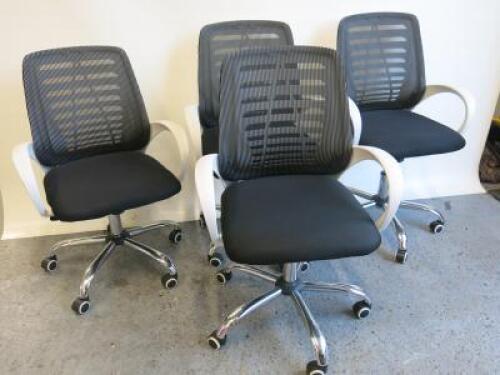 4 x White & Black Hopsack Operators Chairs on Chrome Base.