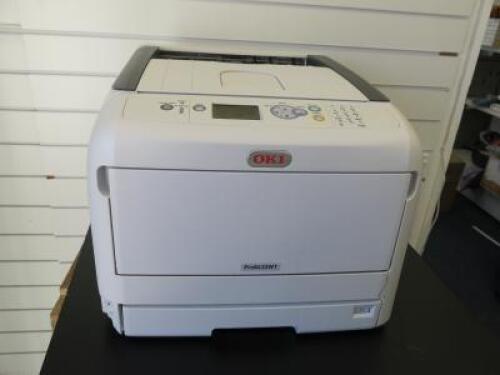 Oki A3 Colour Printer, Model PRO8432WT. NOTE: Ink Levels & crack to surround (as viewed/pictured).