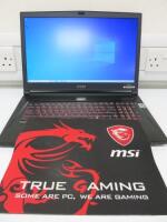 MSI 17" GS73VR Steel Series Notebook PC, Model MS-17B1, Running Windows 10 Home, Intel Core i7-7700HQ CPU @2.80Ghz, 8.00GB RAM, 118GB HDD, Intel HD Graphics 630. Comes with Power Supply.