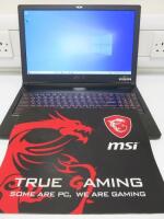 MSI 15.5" Steel Series Notebook PC, Model MS-16K4, Running Windows 10 Home, Intel Core i7-7700HQ CPU @2.80Ghz, 8.00GB RAM, 118GB HDD, Intel HD Graphics 630. Comes with Power Supply & Neoprene Case.