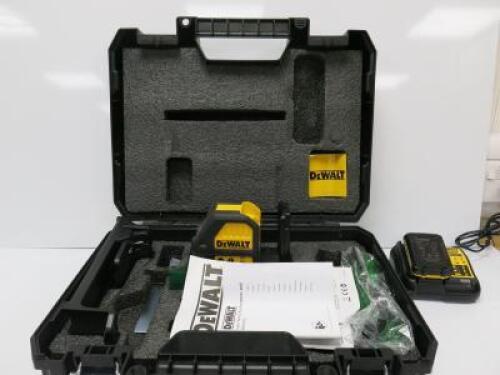 DeWalt Self Level Multi Line Laser Kit to Include: 1 x Laser, Model DCE088G, 1 x Li-ion 10.8V Rechargeable Battery, Model DCB127, 1 x Charger, Model DCB107 x Carry Case, Goggles & Instruction Manual