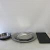 13 x Assorted Sized Trays to Include: 3 x Assorted Sized Oval Serving Trays, 9 x Round Trays & 1 x Black Oblong Tray.