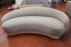 Large Curved Grey Material Sofa on Wood Base. Size 210cm wide. - 2