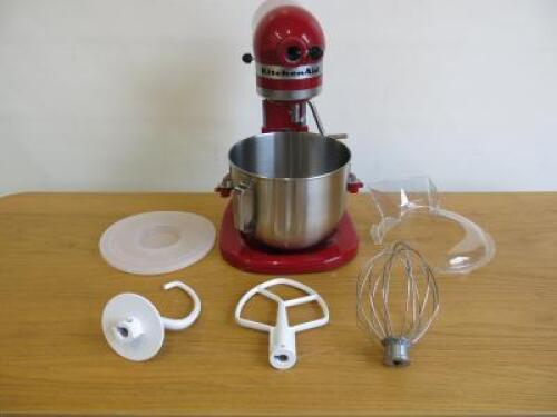 Kitchen Aid Heavy Duty Household Stand Mixer in Red, Model 5KPM5. Comes with 3 Assorted Tools & Splash Guard.