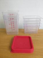 Quantity of Plastic Containers to Include: 4 x Vogue Gastronorm 1/4 Containers & 4 Assorted Sized Vogue Square Food Storage Containers with 3 Lids.