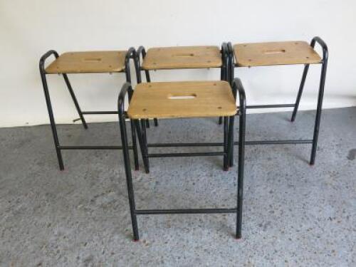 4 x Stacking Wooden Flat Top Classroom Metal Stool in Black, Size H50cm.