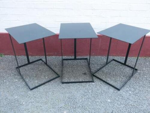 Set of 3 Black Metal Canterlever Side Tables. Size H51 x W35 x D48cm.