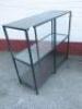 Pair of Metal Framed Bookcases with Walnut Effect & Glass Shelves. Size H95 x W36 x D100cm. - 2