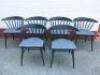 Set of 6 Black Wooden Spindle Back Dining Chairs with Cloth Padded Seat Cushion.
