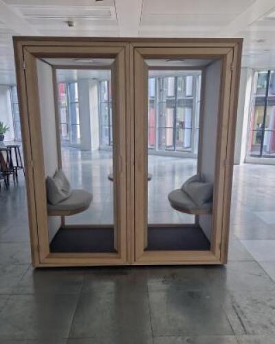 Spacestor Residents Huddle, Soundproof & Acoustically Tested 4 Person Collaboration or Meeting Booth. Approx Size H225 x W200 x D100cm. NOTE: dismantled for transport.