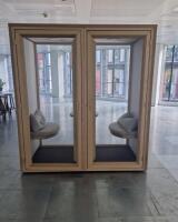 Spacestor Residents Huddle, Soundproof & Acoustically Tested 4 Person Collaboration or Meeting Booth. Approx Size H225 x W200 x D100cm. NOTE: dismantled for transport.