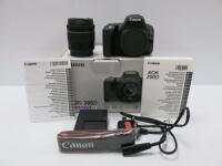 Boxed Canon EOS 200D Kit. Comes with Digital Camera EOS 200D, S/N 203072007597, Canon efs 18-55mm Image Stabilizer Lens, S/N 7222007215, Strap, Battery Charger, Battery, Lead & Quick Ref Guide.
