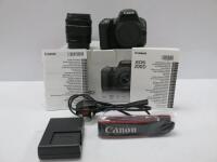 Boxed Canon EOS 200D Kit. Comes with Digital Camera EOS 200D, S/N 203072007599, Canon efs 18-55mm Image Stabilizer Lens, S/N 7222007217, Strap, Battery Charger, Battery, Lead & Quick Ref Guide.