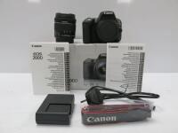 Boxed Canon EOS 200D Kit. Comes with Digital Camera EOS 200D, S/N 133071004339, Canon efs 18-55mm Image Stabilizer Lens, S/N 6422051022, Strap, Battery Charger, Battery, Lead & Quick Ref Guide.