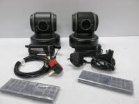 Pair of BirdDog Eyes P100 Full NDI PTZ Camera, Model EYES P100 Black, S/N CO12080175 & CO12080013. Comes with 2 Power Supplies, 2 Remote Controls & Wheeled Hard Shell Case.