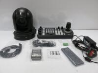 BirdDog Eyes P200 Full NDI PTZ Camera, Model EYES P200 Black, S/N CO07090178. Comes with BirdDog Keyboard Controller, Model BDPTZKEY, BirdDog Junction Box, Remote Control & Peli Storm Case, Model iM2620.