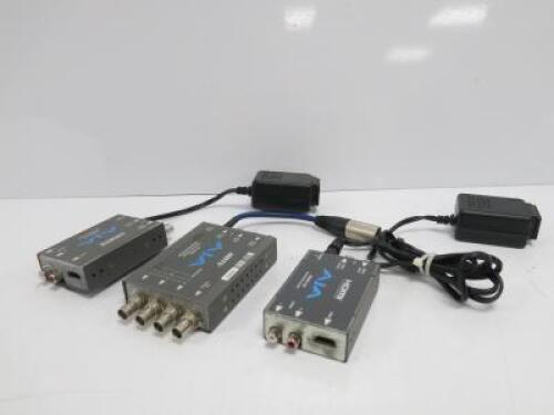 3 x AJA Converters to Include: 1 x HDTV HD to SD Digital Downconverter, Model HD10MD3 & 2 x HD15 HD-SDI/SDI to HDMI with 2 x Power Supplies.