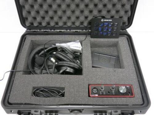 Audio Kit in Hard Case to Include: 1 x Focusrite Scarlett Solo Audio Interface, 1 x Elgato Stream Deck, Model 20GAA9902 & 1 x Audio Technica Broadcast Stereo Head Set, Model BPHS1.