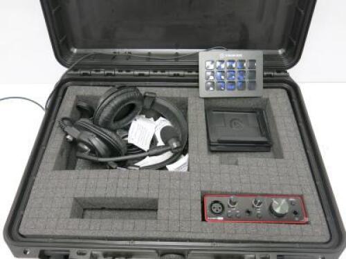 Audio Kit in Hard Case to Include: 1 x Focusrite Scarlett Solo Audio Interface, 1 x Elgato Stream Deck, Model 20GAA9902 & 1 x Audio Technica Broadcast Stereo Head Set, Model BPHS1.