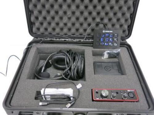 Audio Kit in Hard Case to Include: 1 x Focusrite Scarlett Solo Audio Interface, 1 x Elgato Stream Deck, Model 20GAA9902 & 1 x Audio Technica Broadcast Stereo Head Set, Model BPHS1.