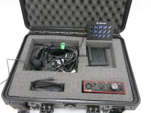 Audio Kit in Hard Case to Include: 1 x Focusrite Scarlett Solo Audio Interface, 1 x Elgato Stream Deck, Model 20GAA9902 & 1 x Audio Technica Broadcast Stereo Head Set, Model BPHS1.