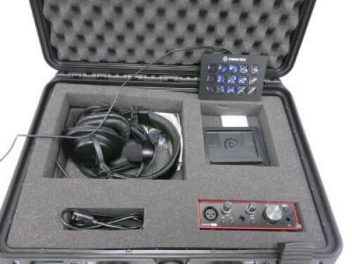 Audio Kit in Hard Case to Include: 1 x Focusrite Scarlett Solo Audio Interface, 1 x Elgato Stream Deck, Model 20GAA9902 & 1 x Audio Technica Broadcast Stereo Head Set, Model BPHS1.