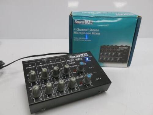 Sound Lab 4 Channel Stereo Microphone Mixer, Model G105DA. Comes in Original Box.