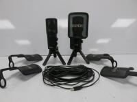 Pair of Rode NT-USB Versatile Studio Quality Condenser USB Microphones. Comes with Tripods, Filter, Leads and Hardshell Case.