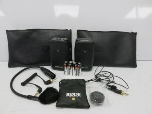 Rode Link Digital Wireless System to Include: 1 x TX-Belt & 1 x RX-CAM. Comes with 2 Small Carry Bags & Leads (As Viewed/Pictured).