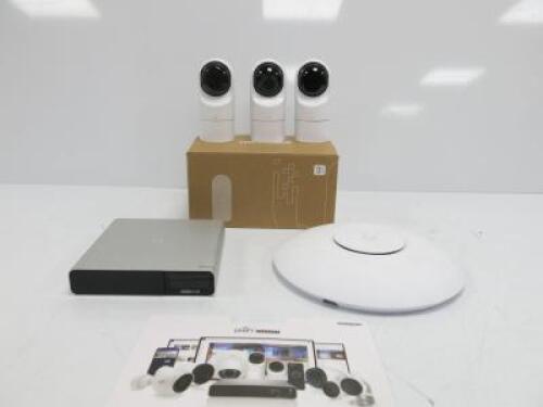 3 x Ubiquiti UniFi Equipment to Include: 1 x Box of 3 G3 Flex Indoor/Outdoor Camera, 1 x Cloud Key, Model UCK-G2-PLUS, 1 x AP AC Pro, Model UAP-AC-PRO.