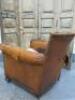 Original Antique Lounge Chair in Brown Tan Leather, Hopsack & Horse Hair with Stud Detail & Striped Cushion Seat in Very Distressed Condition. - 6