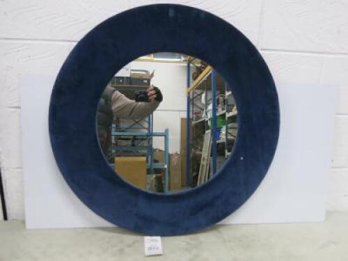 Indian Made Navy Velvet Round Mirror. Size D80cm.