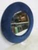 Indian Made Navy Velvet Round Mirror. Size D80cm. - 2