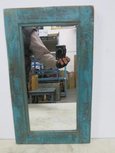 Reclaimed Wooden Mirror Distressed in Teal, Size H52x W30cm.